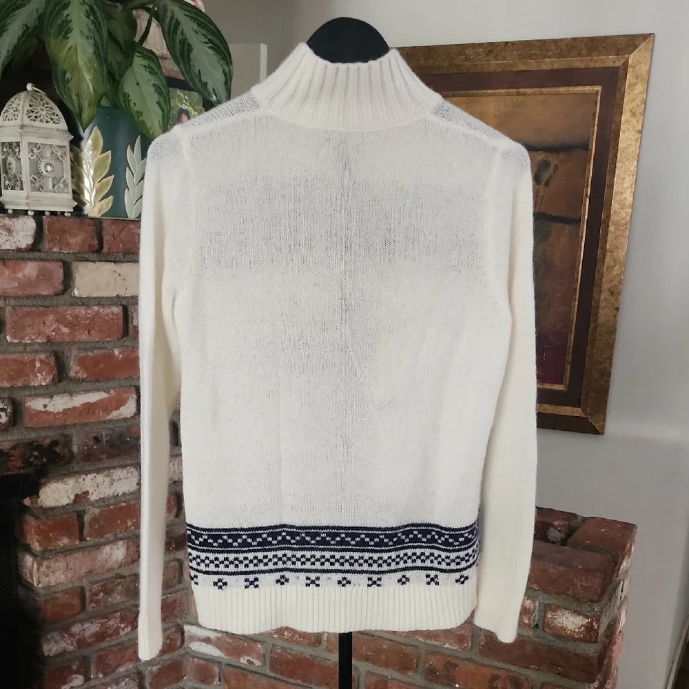Eddie Bauer Ski Sweater Womens M Cream Mock Neck Skier Nordic Apres Ski Winter - Picture 6 of 13